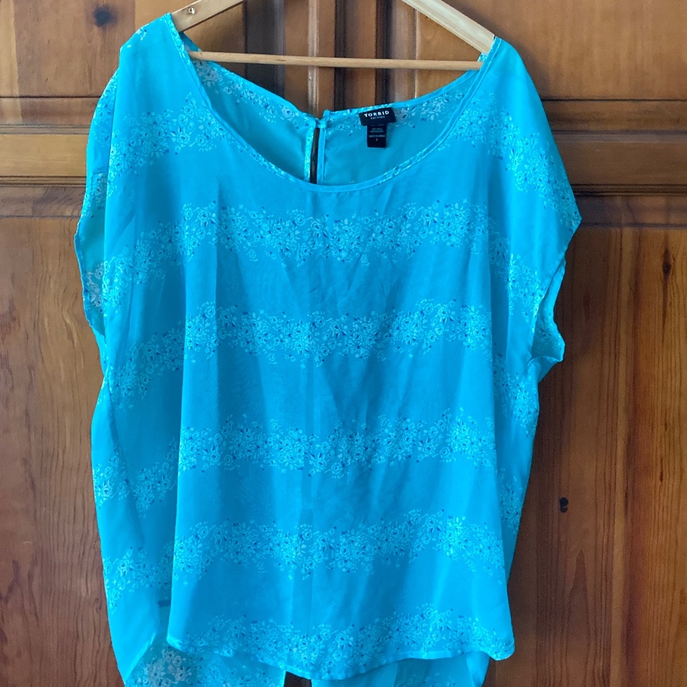 Torrid Chiffon Semi Sheer Blue Blouse Size 1